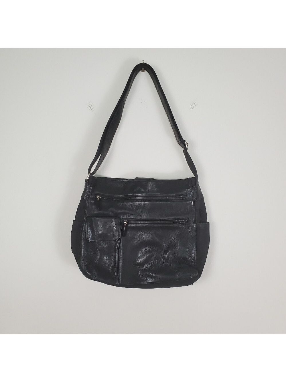 Vintage Fossil Black Leather Crossbody Bag Purse Y2K